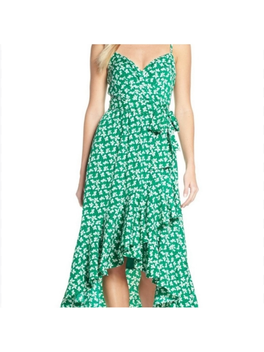 Eliza J Green Floral Women's Dress‎ high/low Faux Wrap Midi Dress Size 2